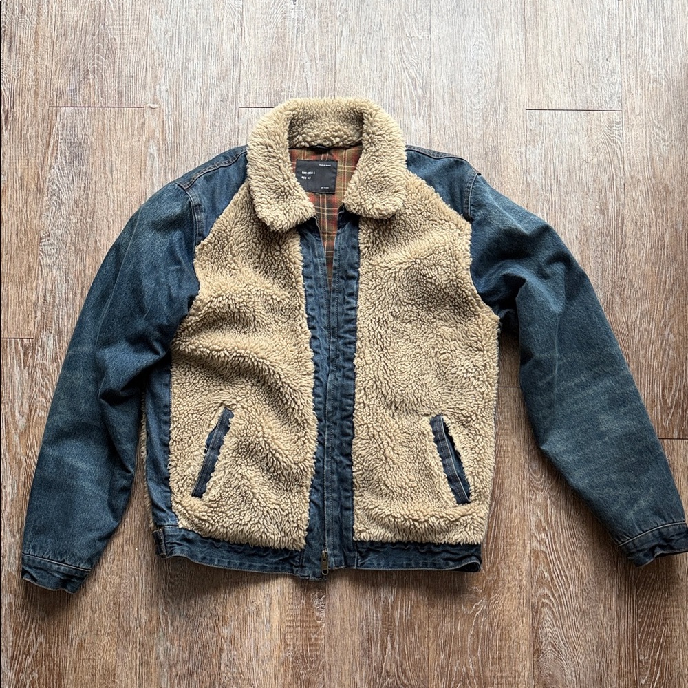 Zara Denim and Tan Sherpa Jacket Large